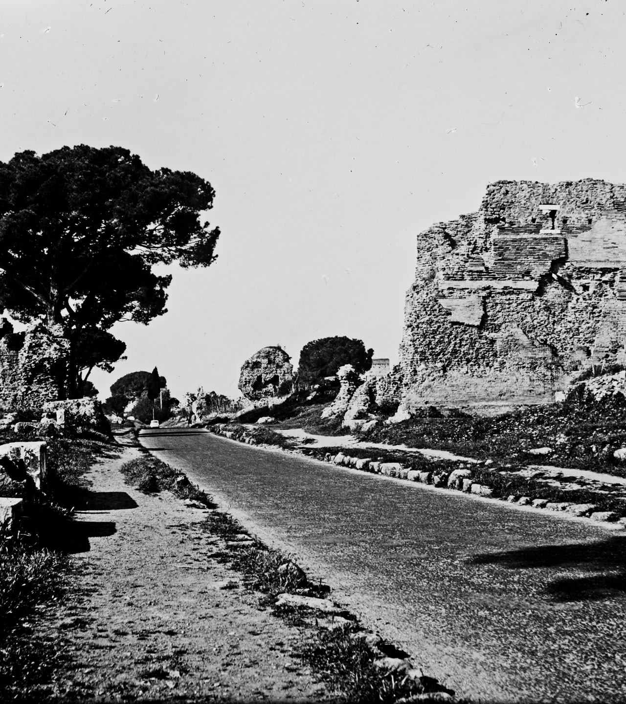 Rome. Surfaced Appian Way in Rome, modern highway