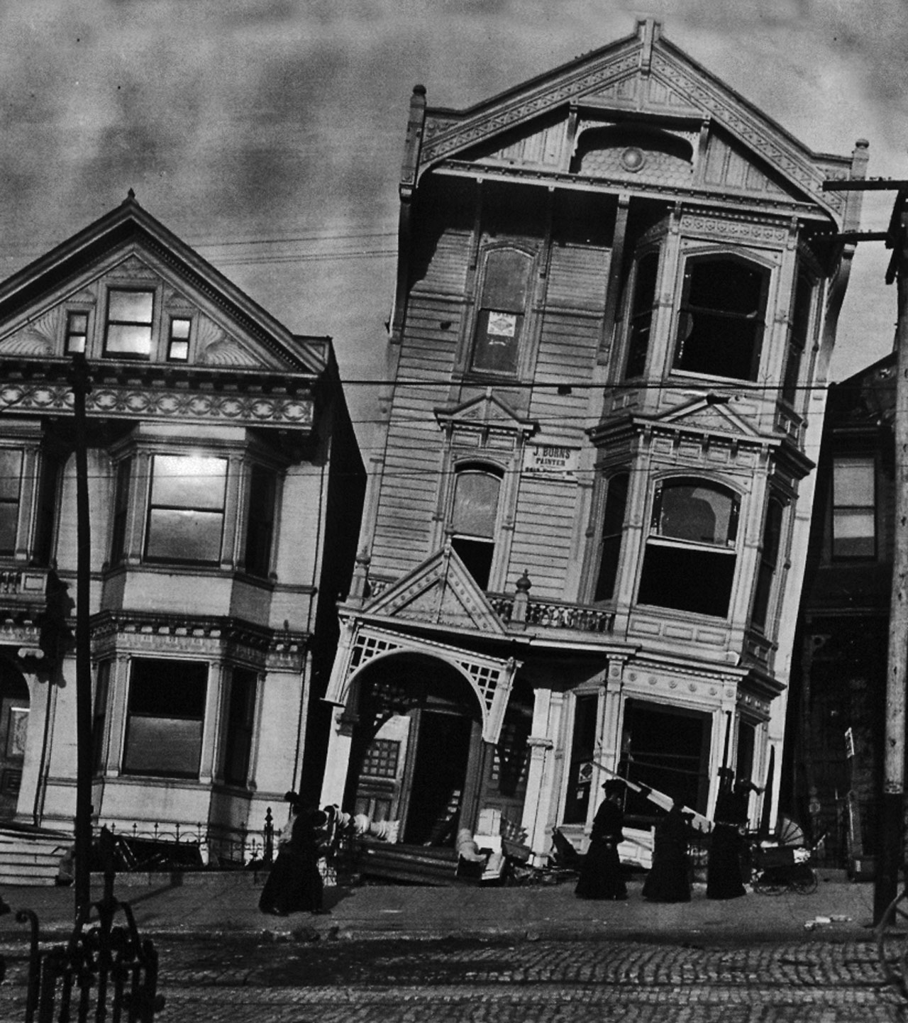 After the earthquake - frame houses tumbled from their foundations, San Francisco Disaster, U.S.A.